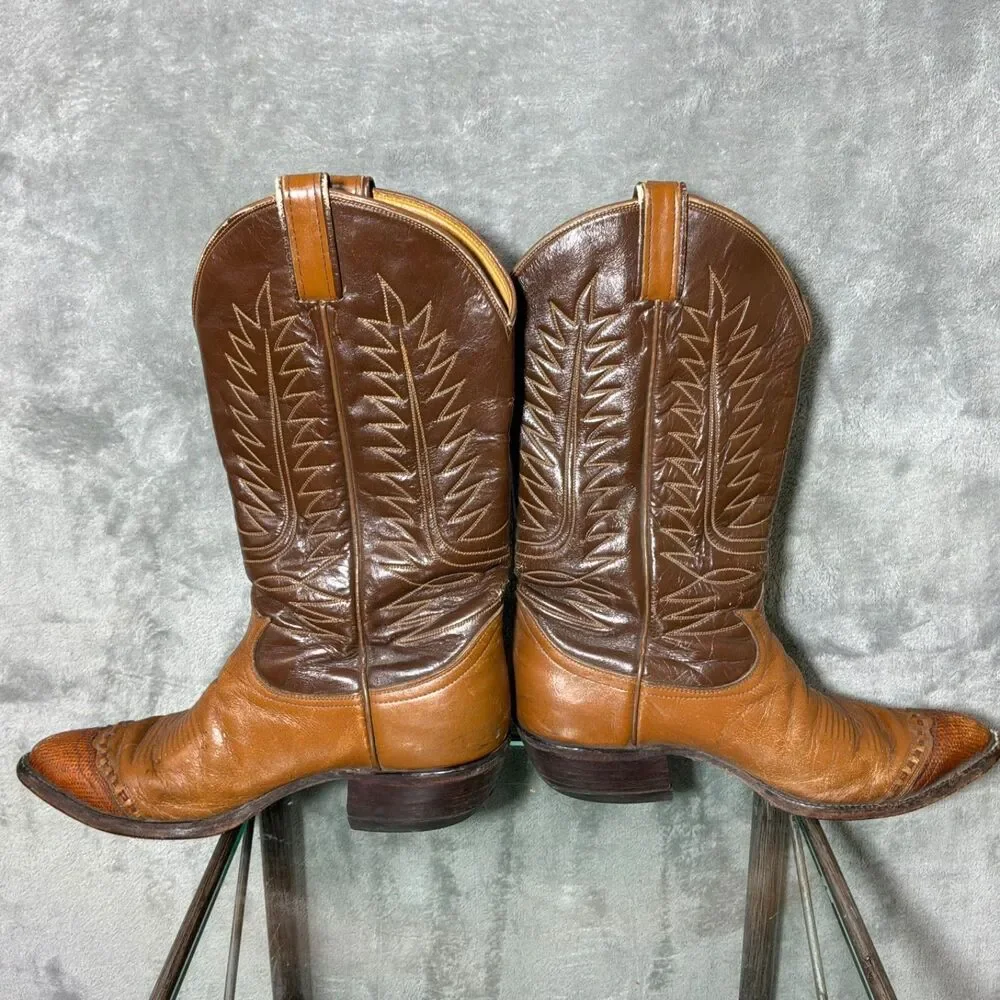 VTG. Tony Lama Boots 6243  Lizard Wingtip Leather Men  7.5E Lemonwood pegs Read*